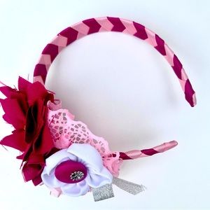 Headband for Girl, pink and burgundy colors, hand-knitted, Brand New